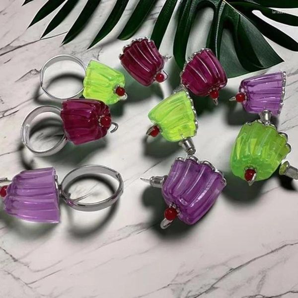 Brincos coloridos de gelatina pudim fofo divertido desenho animado anéis de cereja criativo joias personalizadas presente para mulheres meninas y08e