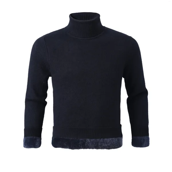 Maglioni da uomo maglione collo alto lavorato a maglia foderato in pile pullover casual caldo solido slim alto elasticizzato per l'autunno inverno