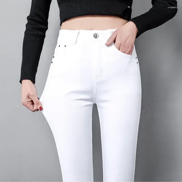 Jeans da donna Bianco a vita alta Donna 2024 Primavera Donna Skinny Slim OL Office Lady Pantaloni a matita in denim Pantaloni femminili Femme