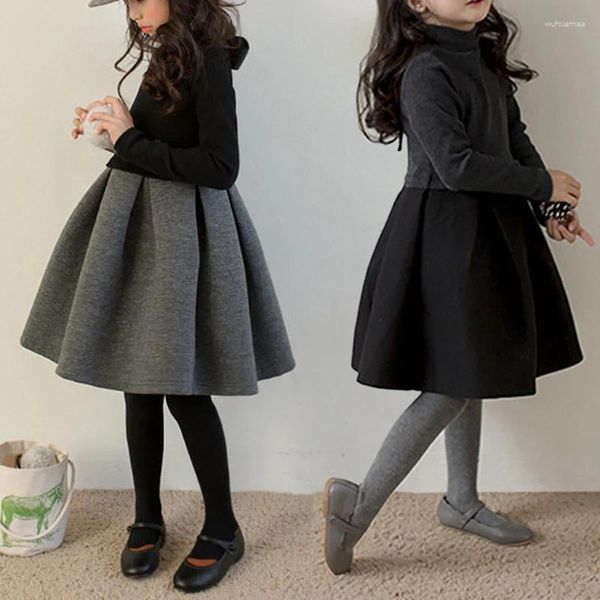 Vestidos de menina para meninas vestido outono e inverno engrossado saia inchada versão coreana princesa arco emenda crianças