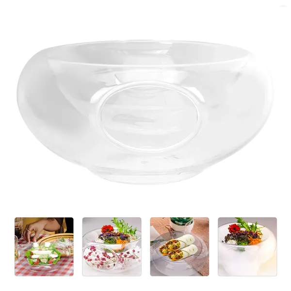 Conjuntos de louça redonda servindo bandeja de vidro transparente tigela de cozinha talheres el salada snack titular gelo seco