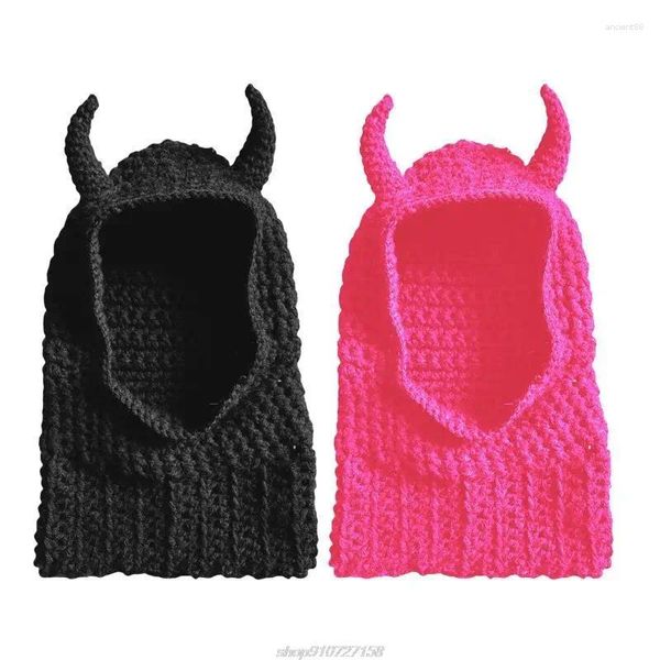 Berets Erwachsene Ox Horn Form Gestrickte Hüte Nackenschutz Hut Wärmer Cosplay Kappe Winter Urlaub Geschenke AG26 22 Dropship