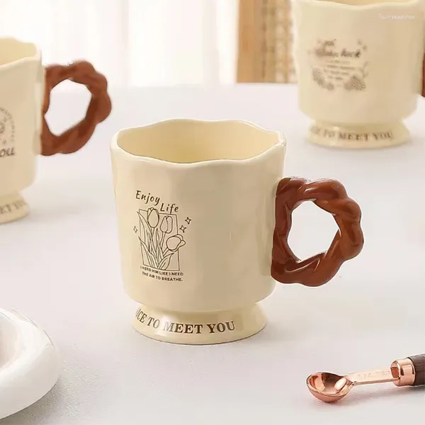 Canecas estilo francês creme cerâmica taças meninas casa casais beber copos de água dos desenhos animados café da manhã café expresso