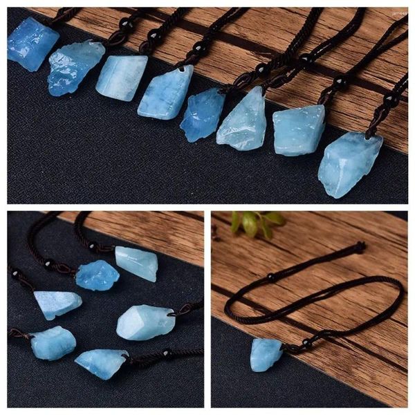 Ожерелья с подвесками, камень аквамарин, синее ожерелье, веревочная цепочка, натуральный кварц, необработанные кристаллы, минеральный образец