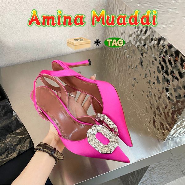 Amina Muaddi Abendschuhe für Damen, Camelia-Seidenschlinge, 90 Absätze, Königsblau, Gelb, Schwarz, Orange, Fuchsia, Weiß, Hellrosa, luxuriöser, hoher Hochzeitsabsatz für Damen mit Box