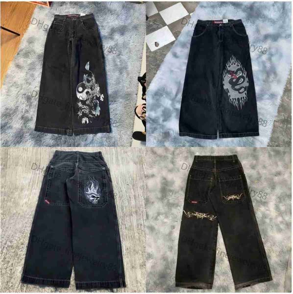 Jeans masculinos streetwear jnco y2k hip hop desenhos animados impressão gráfica vintage baggy calças pretas homens mulheres cintura alta calças largas perna 9a