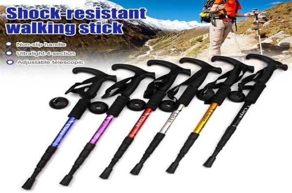 Bastone da trekking antishock Bastoni da passeggio ultraleggeri Bastoni da trekking regolabili Stampella telescopica 4 sezioni Attrezzi da campeggio 2203019929068