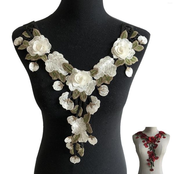 Papillon femminile colletto finto fai da te tessuto floreale in pizzo bianco ricamato applique scollatura collari staccabili cuciti cavi