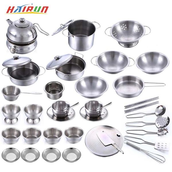 Crianças simulação jogar casa brinquedos de aço inoxidável cozinha mini utensílios de cozinha potes panelas alimentos brinquedos em miniatura cozinha ferramentas conjunto 240112