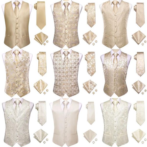 Coletes masculinos Champagne Silk Mens Vest Tie Set Moda Paisley Jacquard Western Colete Gravata Hanky Cufflinks Casamento Presente de Negócios Hi-Tie