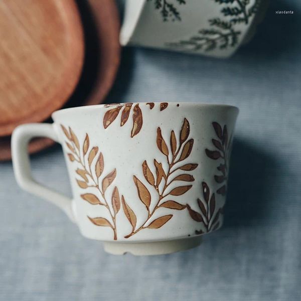 Canecas Planta Whispers Underglaze Colorido Cerâmica Xícaras de Café Japonês Em Relevo Requintado Chá Tarde