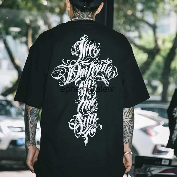 Erkek Tişörtleri Harajuku Street Streetwear Hip Hop Dövme Chicano Ön Fross Kısa Kollu T-Shirt Kişilik Gangster Batı Sahil Kıyıları