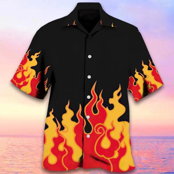 Мужские повседневные рубашки Гавайская рубашка с 3D принтом черепа для мужчин Летняя пляжная рубашка с коротким рукавом и пуговицами Крупногабаритная уличная одежда для отдыха Импортная одежда