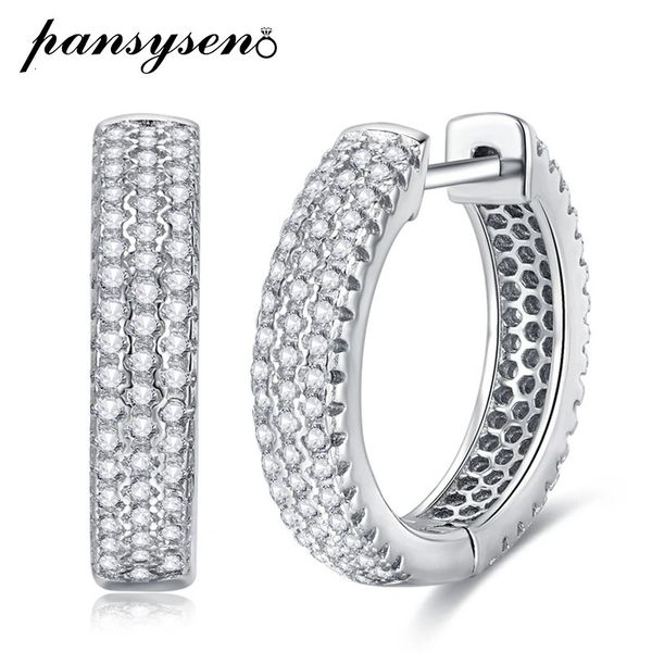 PANSYSEN 100% 925 Sterling Silver simulato diamante fidanzamento matrimonio orecchini a cerchio per le donne gioielleria raffinata all'ingrosso 240112