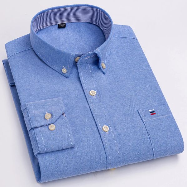 Camicia Oxford a maniche lunghe a quadri scozzesi in cotone 100% da uomo Camicia oxford a maniche lunghe con toppa sul davanti Tasca sul petto abbottonata Camicie casual versatili a righe 240112