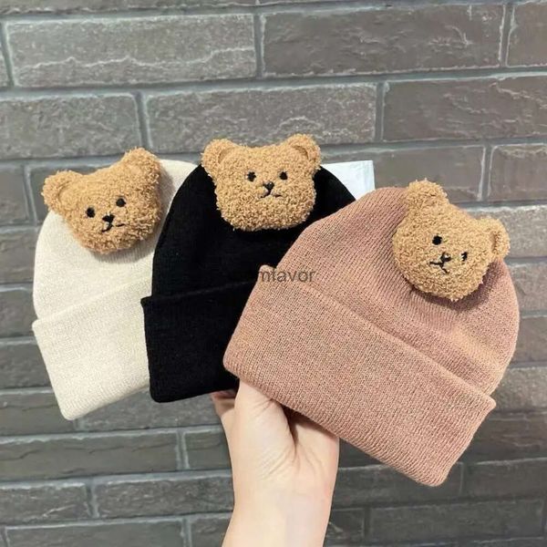 Nuovi berretti cappelli nuovo cartone animato coreano orso cappello da bambino lavorato a maglia neonate ragazze cappello inverno caldo simpatici animali bambino bambini berretto berretti cofano