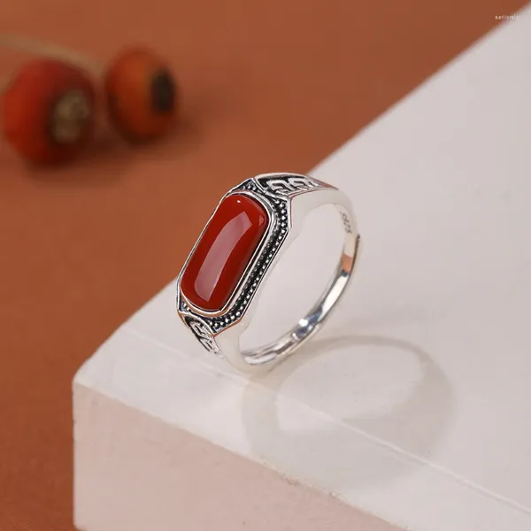 Cluster Ringe Natürliche Rote Achat Vintage Ring Schmuck Für Frau 925 Silber Quadratische Geometrie Männer Geschenk Weibliche Großhandel