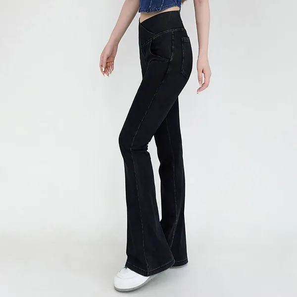 Женские леггинсы с высокой талией и карманами для похудения, джинсовые брюки-клеш для фитнеса, джинсовый джемпер, высокая женская одежда, хлопок