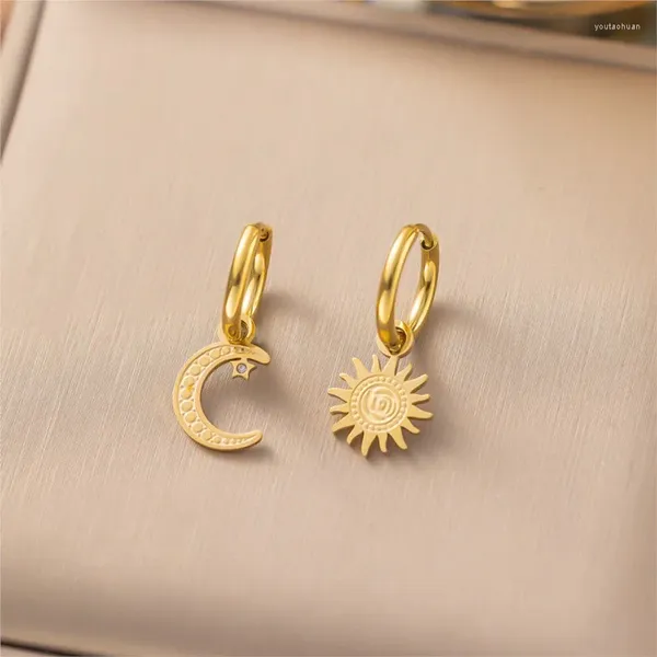 Ohrstecker ANENJERY 316L Edelstahl Asymmetrische Sonne Mond Hoop Für Frauen Modestil Schmuck Zubehör