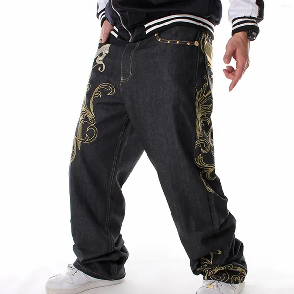 Jeans da uomo Pantaloni denim maschili Streetwear Trend Sciolto Hiphop Street Dance Stampa Casual Tubo dritto Lavaggio a gamba larga E Motion Vestibilità rilassata