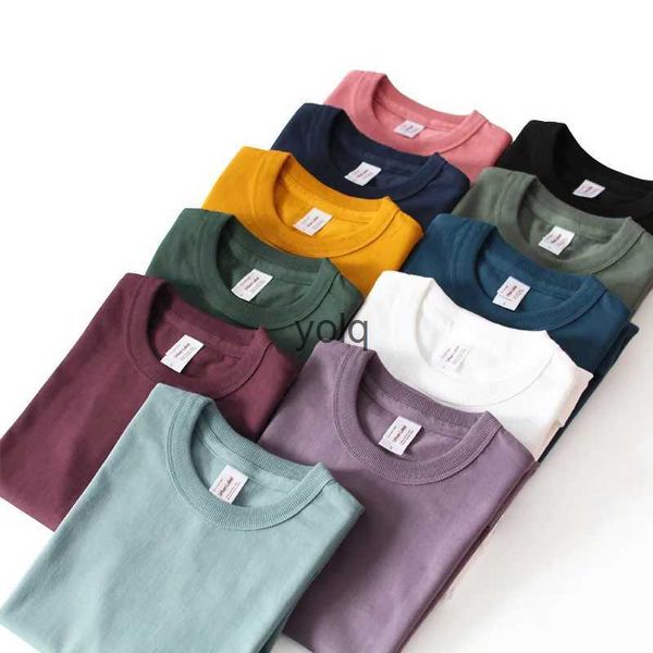 Camisetas masculinas urbanas 300g algodão i pesadas camisetas de cor sólida sem costura tecido de manga curta para homens e mulheres camisa de fundo básico