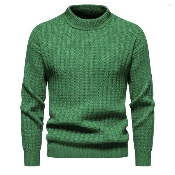 Suéter dos homens Verde Mens Inverno Camisola 2024 Malha Pulôveres de Cor Sólida para Homem Elegante Casual Mock Turtleneck Crew Neck Knitwear Homme