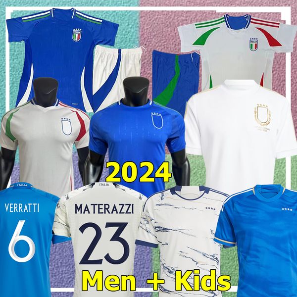 2023 2024 Itália Futebol Jerseys Versão Jogador Maglie Da Calcio TOTTI VERRATTI CHIESA Treinamento Terno Italia 23 24 25 Camisas de Futebol Homens Definir Kit Infantil Uniforme Por Jogo