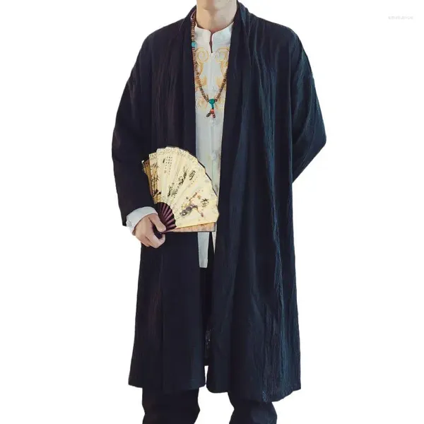 Мужские плащи больших размеров, повседневная ветровка, куртка, уличная одежда, хлопково-льняной кардиган 4XL 5XL, пальто в китайском стиле Abrigo Hombre