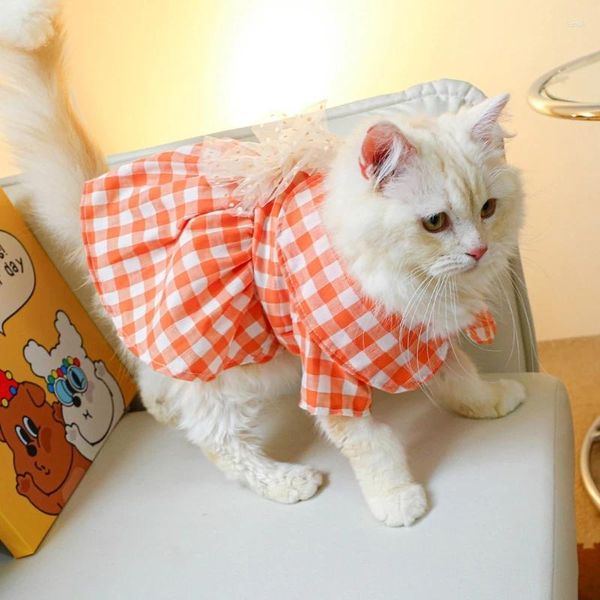 Trajes de gato menina roupas de cachorro traje vestuário vestidos de festa de aniversário cachorrinho arco vestido peter-pan-collar férias