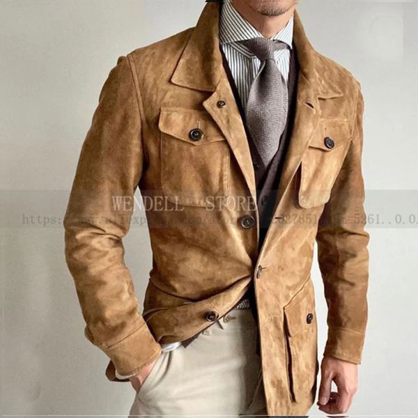 Puffa Giacca in pelle scamosciata da uomo Vintage Capispalla punk Su misura Cappotto casual Bomber Giubbotti Y2k Abbigliamento di lusso Militare di lusso 240113