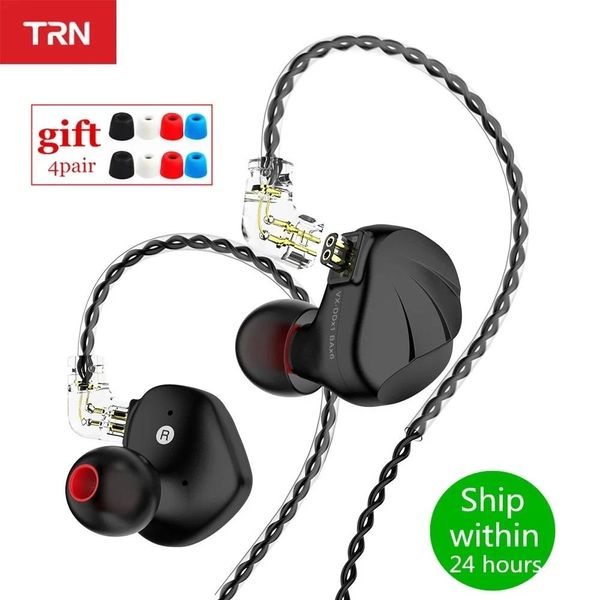 Oortelefoon TRN VX 1DD 6BA Metalen headset Hybride eenheden In-ear oortelefoon Monitor HIFI Oordopjes Ruisonderdrukkende oortelefoon TRN V90S ZAS ZAX ZSX