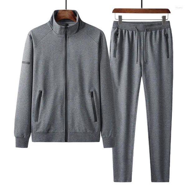 Männer Trainingsanzüge L-6XL Größe 2024 Casual Männer Sportswear Anzüge Schwarz Grau Blau Outdoor Sport Set 2 Stück Mode Männlichen Herbst frühling Anzug