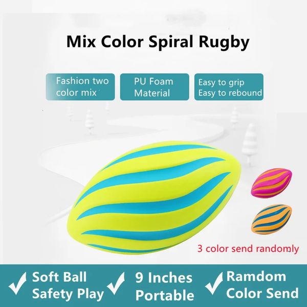 Spiral 9# American Football Rugby Gummischaumbälle Sicherheit für Kinder, Kinder, Familie, Spiele im Freien, PU-Schaum, schneller Rückprall, Mischungsfarbe 240112