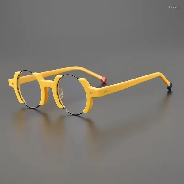 Güneş Gözlüğü Çerçeveleri Vintage şık premium asetat Titanyum Yuvarlak Optik Gözlükler Çerçeve Moda Erkekler Kadın Yüksek Kaliteli Açık