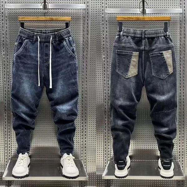 Jeans masculinos de alta qualidade 2024 designer de luxo casual solto cordão denim homens comprimento total perna larga streetwear cowboy harem calças