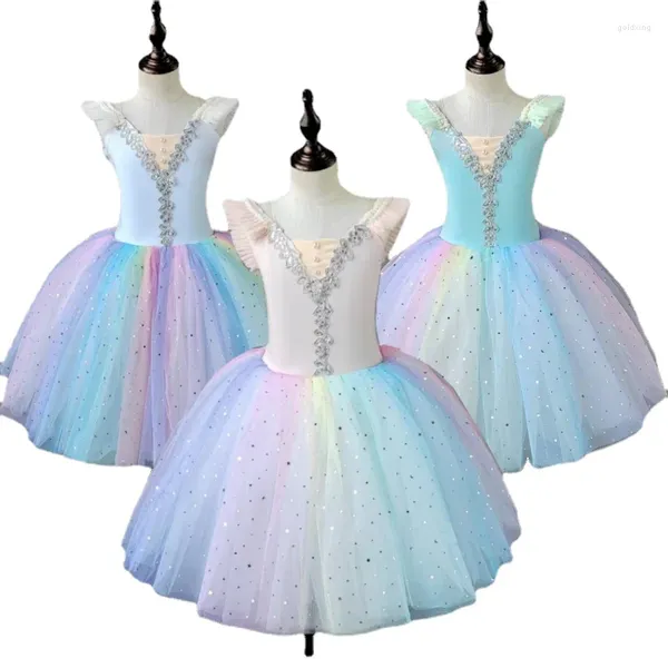 Bühnenkleidung Kinder-Ballettrock Mädchen Flauschiges Garn Little Swan Dance Buntes Performance-Kleid