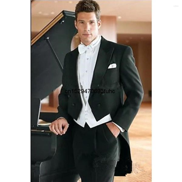 Мужские костюмы, итальянское мужское черное пальто, фрак, свадебный комплект для мужчин, комплект жениха (куртка, брюки, жилет), тонкий костюм жениха Homme