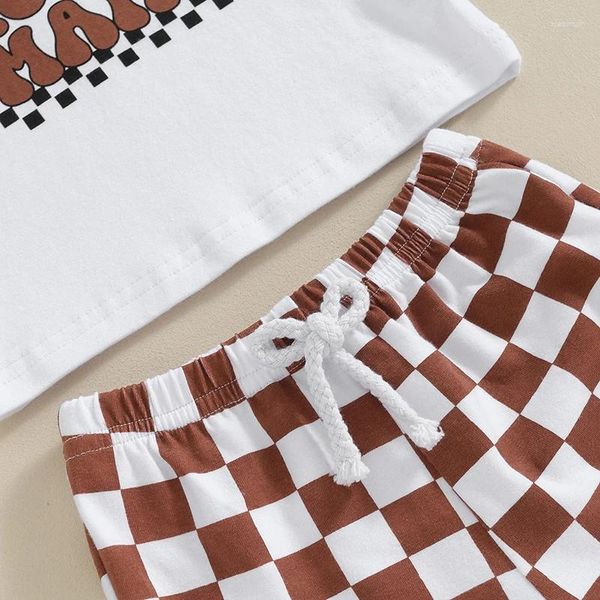 Set di abbigliamento Pantaloncini estivi per neonato Vestiti Stampa di lettere Canotte senza maniche e scacchiera 2 pezzi