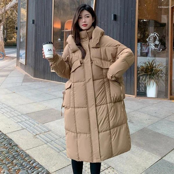 Casacos de Trench das Mulheres Inverno Com Capuz Parkers Casaco de Neve Mulheres Soltas Tamanho Grande Long Thicke Quente Jaqueta de Algodão 2024 Feminino Outerwear