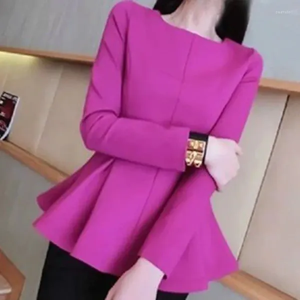 Blusas femininas elegantes cor sólida all-match dobras babados blusa roupas 2024 outono oversized casual pullovers senhora do escritório camisa