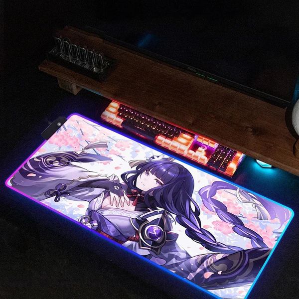 Baal Raiden Shogun Armadietto da gioco per PC economico Genshin Impact Xxl Tappetino per mouse Rgb Grande desktop Pad Decorazione della sala giochi Animazione retroilluminata 240113