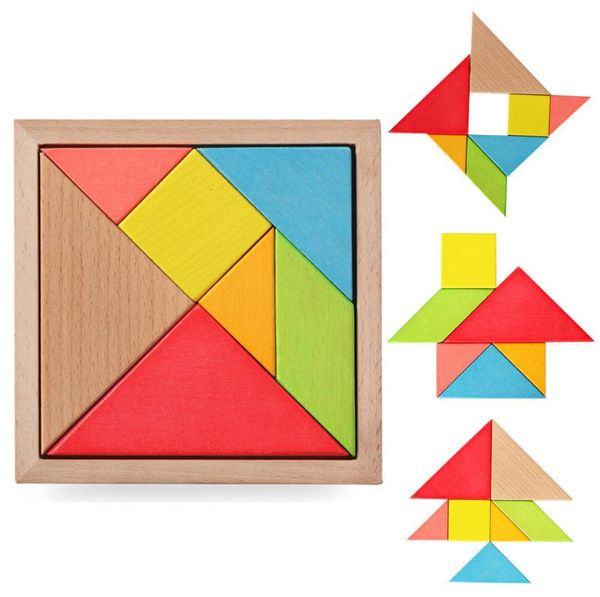 Puzzle tangram multicolore in legno per bambini giocattoli educativi 15x15x14 cm costo di fabbrica a buon mercato intero3306872