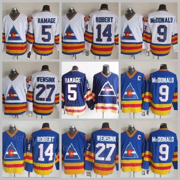 Colorado Retro Avalanche Gerileme Hokeyi 9 Lanny McDonald Jersey 27 John Wensink 5 Rob Ramage 14 Rene Robert Vintage Classic Nefes Alabilir Çay