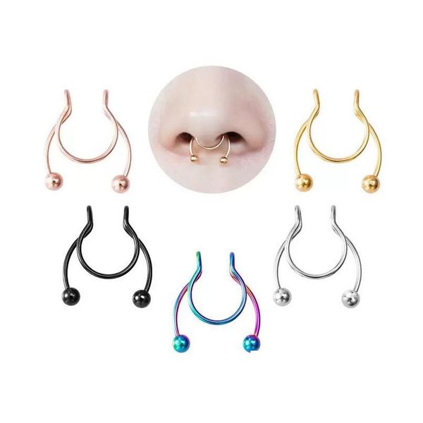 Anelli da naso Borchie Anello da naso Falso Setto Piercing Clip in acciaio inossidabile Anelli a cerchio Borchia in oro Y Per le donne Gioielli per il corpo non forati Whol Dhbyw