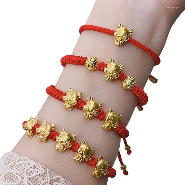 Braccialetti con ciondoli Anno Bracciale con corda rossa fortunata Uomo Donna Drago placcato oro Ciondolo animale Festival di primavera Corda colorata