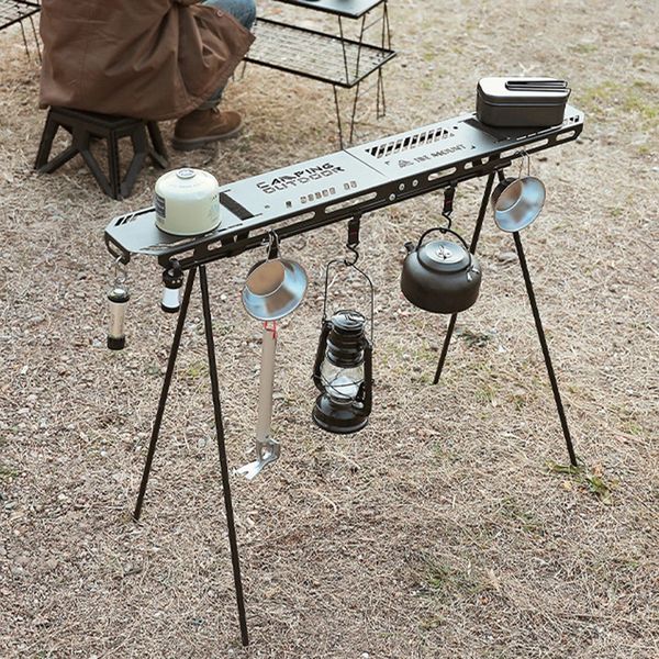 Suporte de acampamento suporte placa dobrável tripé prateleira placa dobra de alta resistência com furo pendurado para churrasco piquenique caminhadas 240112