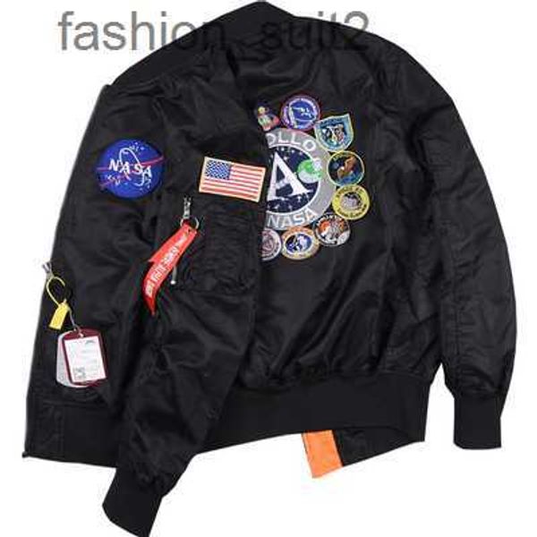 Nasa Jaquetas Jaqueta Piloto de Outono Casaco Preto Verde Bomber Apollo Homens Nasa Bordados Casacos de Beisebol com Zíper cp jaqueta bomber Jaquetas Masculinas 5 DHYM