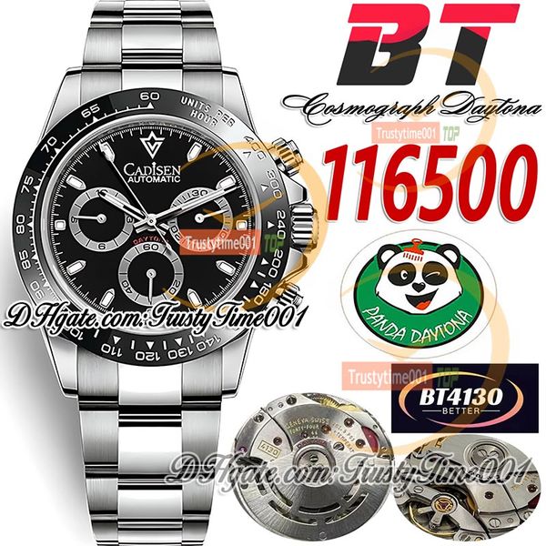 BTF V2 TH 12.2MM 116500 SA4130 Kronograf Otomatik Erkekler Saat Seramikleri Çerçeve Siyah Diyal Sopa İşaretleri 904L Çelik SS Bilezik Süper Edition Trustytime001 Saatler