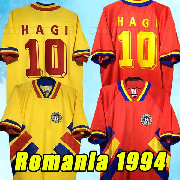 Maglie da calcio 1994 Maglie da calcio da uomo della squadra nazionale HAGI RADUCIOIU POPESCU Romania Home Giallo trasparente camicia da calcio retrò rossa manica corta
