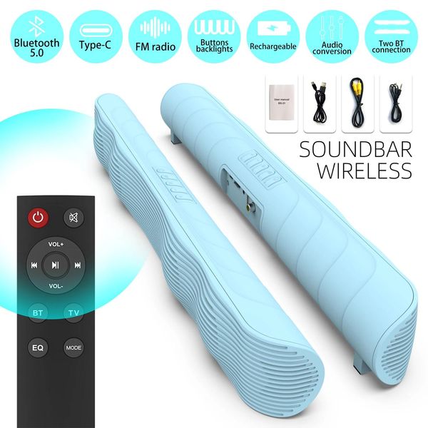 SoundBar BS21 Home Theater Wireless Bluetooth Speaker Portable Subwoofer Sistema estéreo Sistema de som para computador de TV com cartão TF de rádio FM